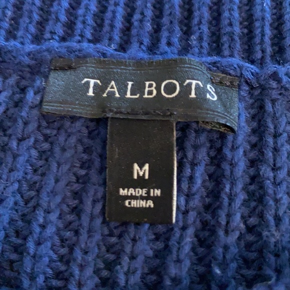 Talbots Chunky Knit Striped Sweater Navy Blue - Picture 5 of 6